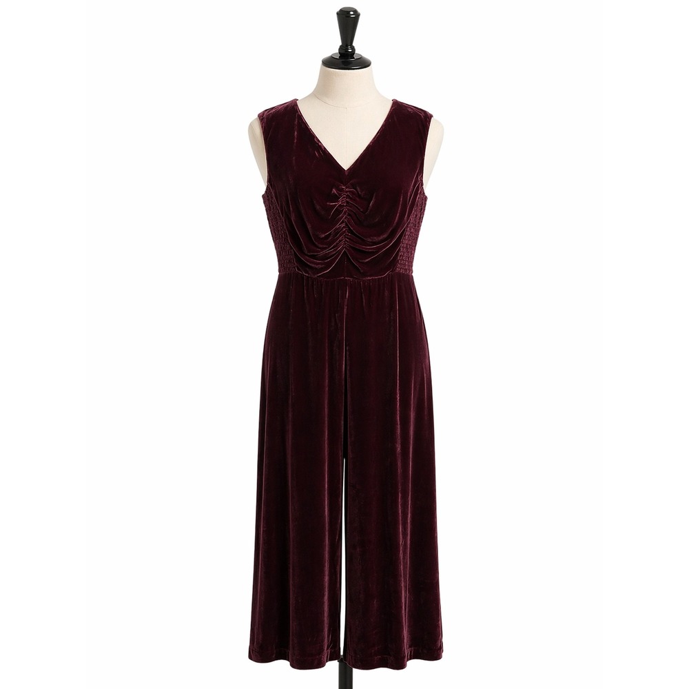 $595 NEW Rebecca Taylor Bordeaux Velvet Sleeveless‎ Ruched Jumpsuit 4
